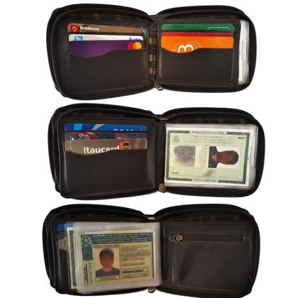 Imagem de Carteira Masculina de Couro Legítimo Grande com Ziper externo Completa grande executiva porta documentos