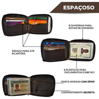Imagem de Carteira Masculina de Couro Legítimo Grande com Ziper externo Completa grande executiva porta documentos