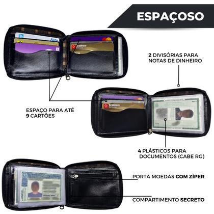 Imagem de Carteira Masculina de Couro Legítimo Grande com Ziper externo Completa grande executiva porta documentos