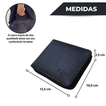 Imagem de Carteira Masculina de Couro Legítimo Grande com Ziper externo Completa grande executiva porta documentos