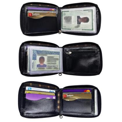 Imagem de Carteira Masculina de Couro Legítimo Grande com Ziper externo Completa grande executiva porta documentos
