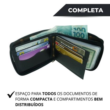 Imagem de Carteira Masculina de Couro Legítimo Grande com Ziper externo Completa grande executiva porta documentos