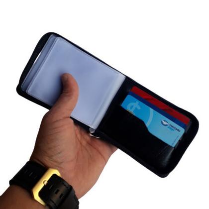 Imagem de Carteira masculina de couro preta ziper porta documentos CNH