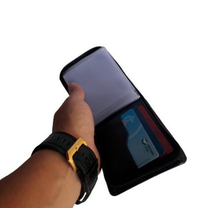 Imagem de Carteira masculina de couro preta ziper porta documentos CNH