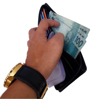 Imagem de Carteira masculina de couro preta ziper porta documentos CNH