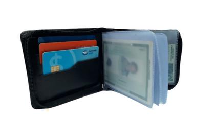 Imagem de Carteira masculina de couro preta ziper porta documentos CNH