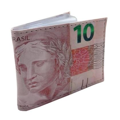 Imagem de Carteira Masculina Estampada Notas Cédula Super Slim Porta Documento Dinheiro Dolar Real Executiva