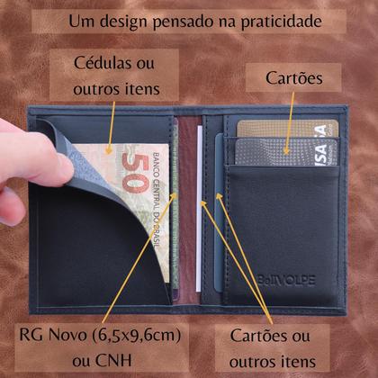 Imagem de Carteira Masculina Feminina Couro Vertical Slim Porta Cartões CNH RG Marca Bellvolpe