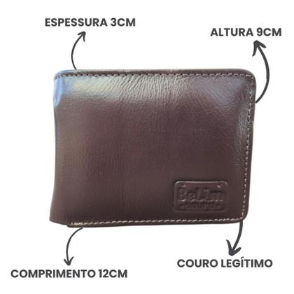 Imagem de Carteira Masculina Grande Couro Legítimo Macio PREMIUM Completa CABE Rg DIVISÓRIA COM ZÍPER