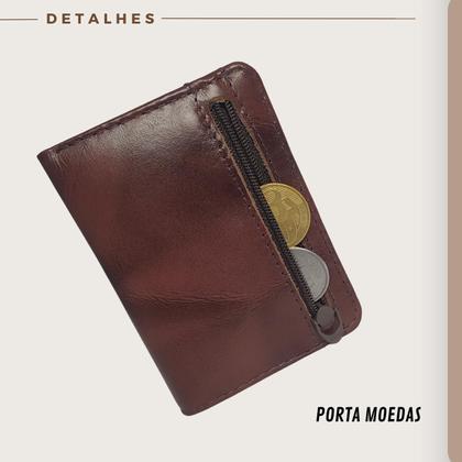 Imagem de Carteira Masculina Pequena Slim Porta Cartão Couro Legítimo