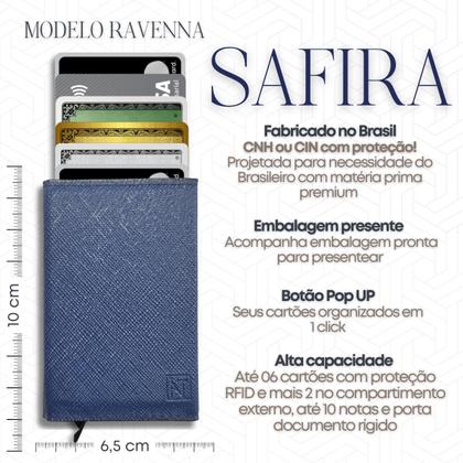 Imagem de Carteira Masculina Porta Cartoes Exclusive Cor Azul Rubi Ravenna Antifurto Proteção RFID Minimalista Pop Up
