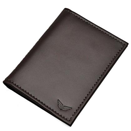 Imagem de Carteira Masculina Slim em Couro Porta Rg Porta Cartões Café Liso