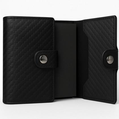Imagem de Carteira Masculina Slim Porta Cartão com Bloqueio Anti furto RFID Couro Preto