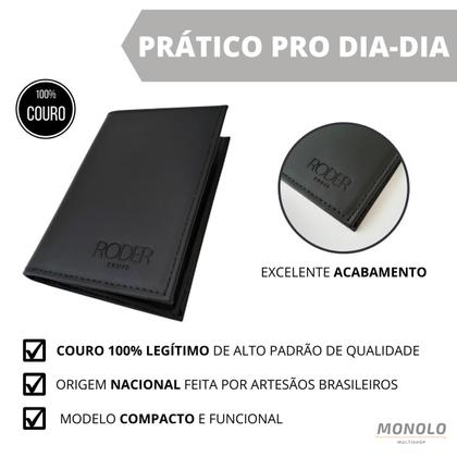 Imagem de Carteira Porta Cartão Documento RG CNH Vertical Slim Couro Preto/Marron