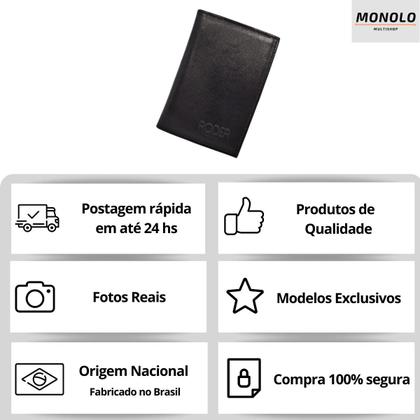 Imagem de Carteira Porta Cartão Documento RG CNH Vertical Slim Couro Preto/Marron