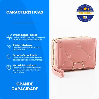 Imagem de Carteira Porta Cartão Feminina Documento Dupla Moeda Moderna