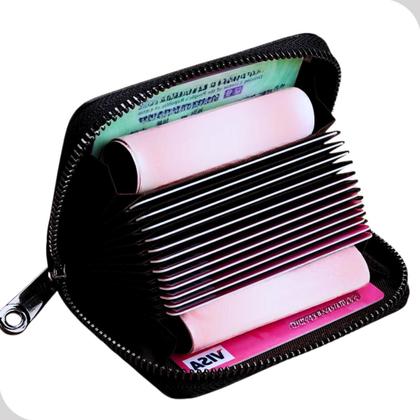 Imagem de Carteira Porta Cartões material sintético Preto Com Zíper 11x8cm