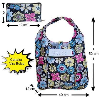 Imagem de Carteira Vira Bolsa Impermeável Sacola Dobrável Cores e Estampas Sortidas