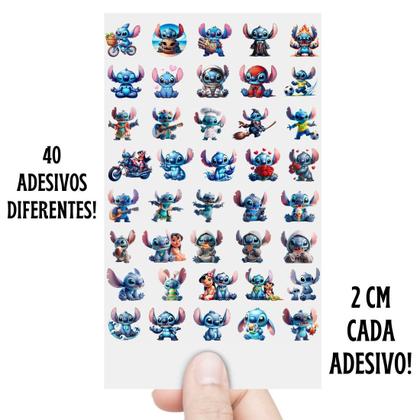 Imagem de Cartela 40 Adesivos Stitch DTF UV Envernizado Prova D'Água