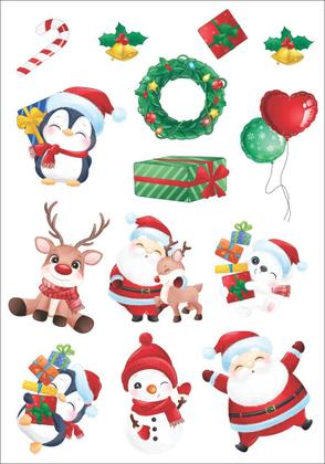 Imagem de Cartela Adesivo Natal Papai Noel e Bichinhos 19x28cm