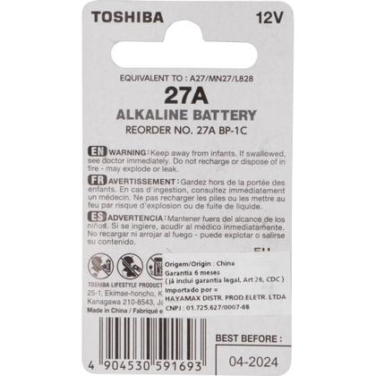 Imagem de Cartela c/ 1 pilha Alcalina 27A 12V da TOSHIBA, modelo 27A BP-1C