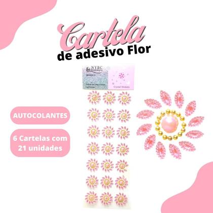 Imagem de Cartela De Adesivo Flor Rosa Claro - Sticker C/6 Unidades - Mmixer10 - Nybc