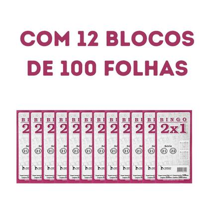 Imagem de Cartela de Bingo Tamoio 2x1 (duplo) 12 blocos com 100 folhas