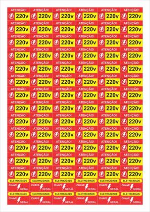 Imagem de Cartela de Etiquetas Adesivo de Voltagem 220V 21X29cm