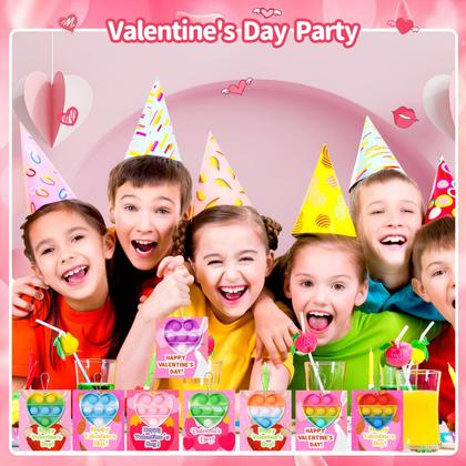 Imagem de Cartões de dia dos namorados para crianças em sala de aula com porta-chaves Heart Pop Bubble Fidget x30