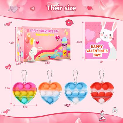 Imagem de Cartões de dia dos namorados para crianças em sala de aula com porta-chaves Heart Pop Bubble Fidget x30