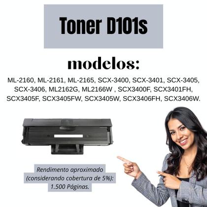Imagem de Cartucho Compatível D101S Samsung ML2160 ML2166W SCX3405FW SCX3405W Preto 1.500 Páginas
