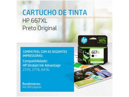 Imagem de Cartucho de Tinta HP 667XL Preto Original