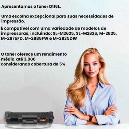 Imagem de Cartucho MLTD116L D116 Preto para Samsung M2875FD SLM2625 SLM2626ND Impressão 3.000 Páginas