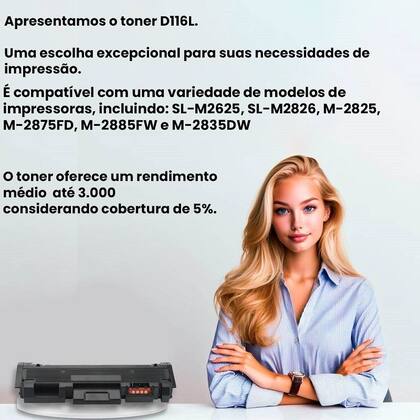 Imagem de Cartucho MLTD116L D116 Preto para Samsung SLM2626ND SLM2826 M2835DW Impressão 3.000 Páginas