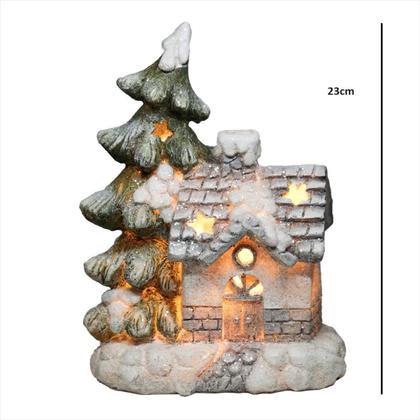 Imagem de Casa Natalina Árvore Nevada Vila Papai Noel Iluminada 23cm