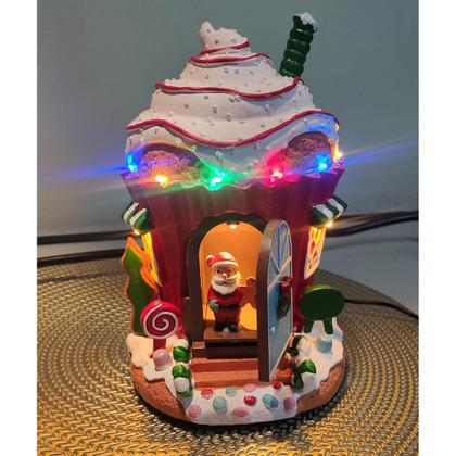 Imagem de Casa Papai Noel Natal Cupcake Natalino Musica Som Led Decoraçao Enfeite Fim de Ano Loja Recepçao Festa Merry Christmas