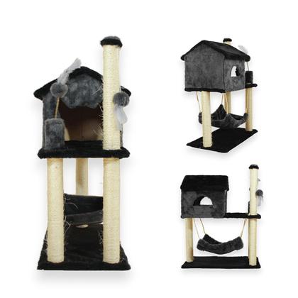 Casa Para Gatos Com Dois Andares Rede Plataforma 3 Andares Com Brinquedo Poste Horizontal Cara de Gato - Miupet Imagem de Casa Para Gatos Com Dois Andares Rede Plataforma 3 Andares Com Brinquedo Poste Horizontal Cara de Gato
