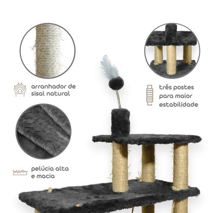 Casa Para Gatos Com Dois Andares Rede Plataforma 3 Andares Com Brinquedo Poste Horizontal Cara de Gato - Miupet Imagem de Casa Para Gatos Com Dois Andares Rede Plataforma 3 Andares Com Brinquedo Poste Horizontal Cara de Gato