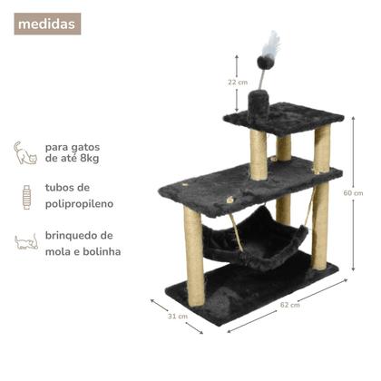 Casa Para Gatos Com Dois Andares Rede Plataforma 3 Andares Com Brinquedo Poste Horizontal Cara de Gato - Miupet Imagem de Casa Para Gatos Com Dois Andares Rede Plataforma 3 Andares Com Brinquedo Poste Horizontal Cara de Gato