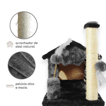 Casa Para Gatos Com Dois Andares Rede Plataforma 3 Andares Com Brinquedo Poste Horizontal Cara de Gato - Miupet Imagem de Casa Para Gatos Com Dois Andares Rede Plataforma 3 Andares Com Brinquedo Poste Horizontal Cara de Gato