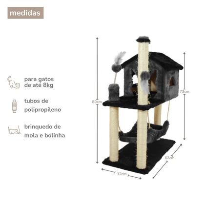 Casa Para Gatos Com Dois Andares Rede Plataforma 3 Andares Com Brinquedo Poste Horizontal Cara de Gato - Miupet Imagem de Casa Para Gatos Com Dois Andares Rede Plataforma 3 Andares Com Brinquedo Poste Horizontal Cara de Gato
