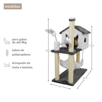 Imagem de Casa Para Gatos Plataformas Rede Brinquedo Poste Sisal Bolinha Mola Maluca