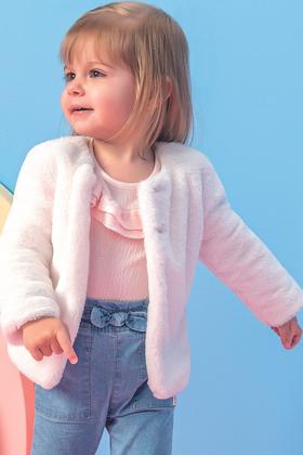 Imagem de Casaco bolero infantil bebe branco e rosa kukie e infanti