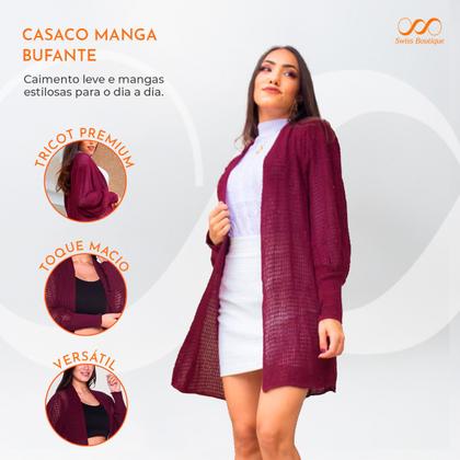 Imagem de Casaco Cardigan Manga Longa Bufante Tricot Inverno Feminino