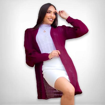 Imagem de Casaco Cardigan Manga Longa Bufante Tricot Inverno Feminino