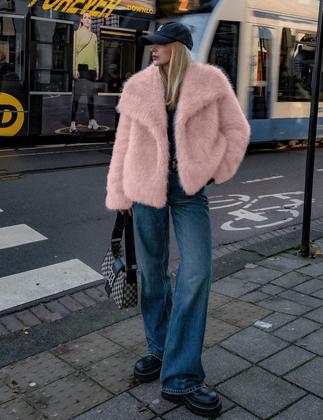Imagem de Casaco de pele sintética Shiyifa Fluffy Jacket para mulheres rosa tamanho S