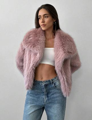 Imagem de Casaco de pele sintética Shiyifa Fluffy Jacket para mulheres rosa tamanho S