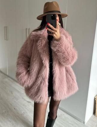 Imagem de Casaco de pele sintética Shiyifa Fluffy Jacket para mulheres rosa tamanho S