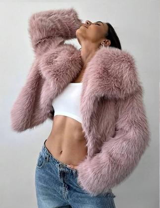Imagem de Casaco de pele sintética Shiyifa Fluffy Jacket para mulheres rosa tamanho S