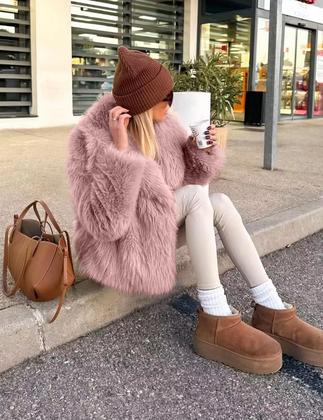 Imagem de Casaco de pele sintética Shiyifa Fluffy Jacket para mulheres rosa tamanho S
